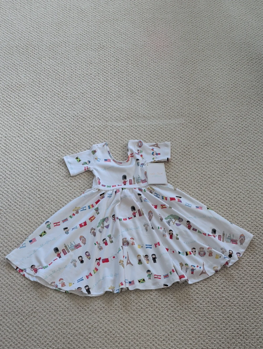 White International Flags Twirl Dress for Kids